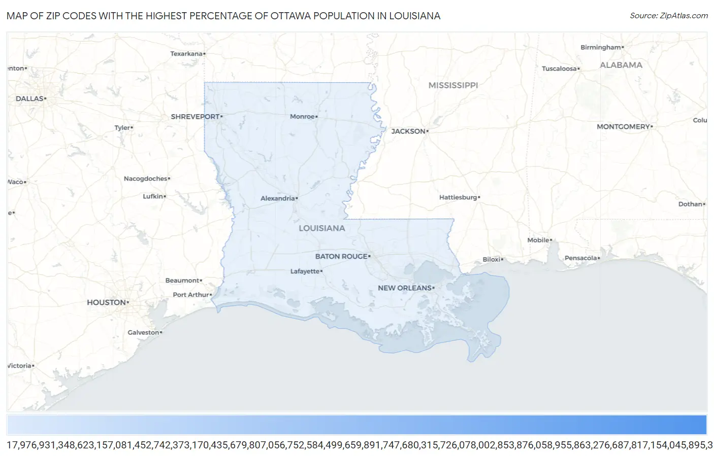 Zip Codes with the Highest Percentage of Ottawa Population in Louisiana Map
