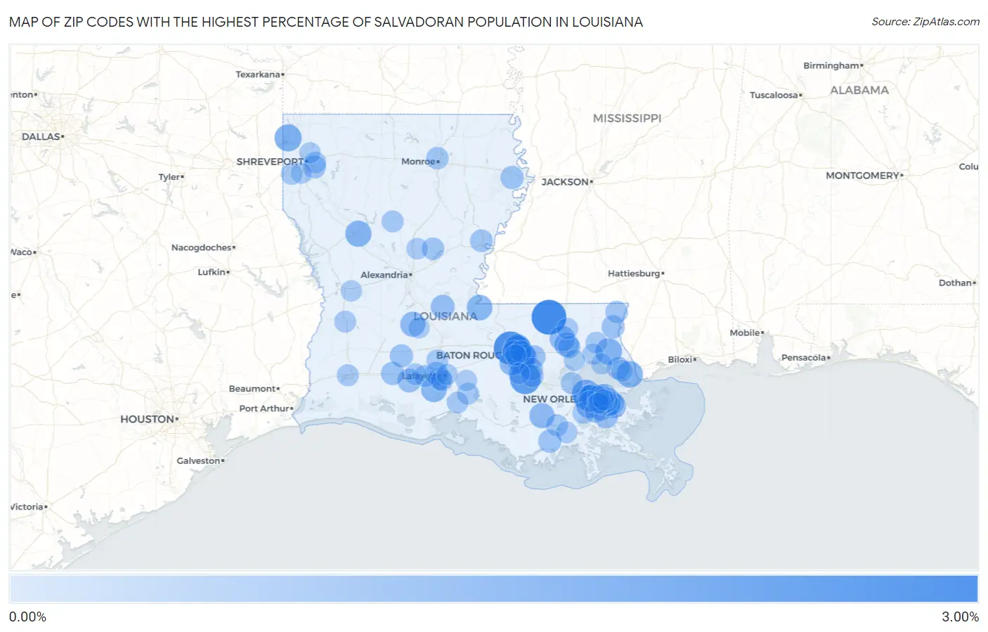 Zip Codes with the Highest Percentage of Salvadoran Population in Louisiana Map