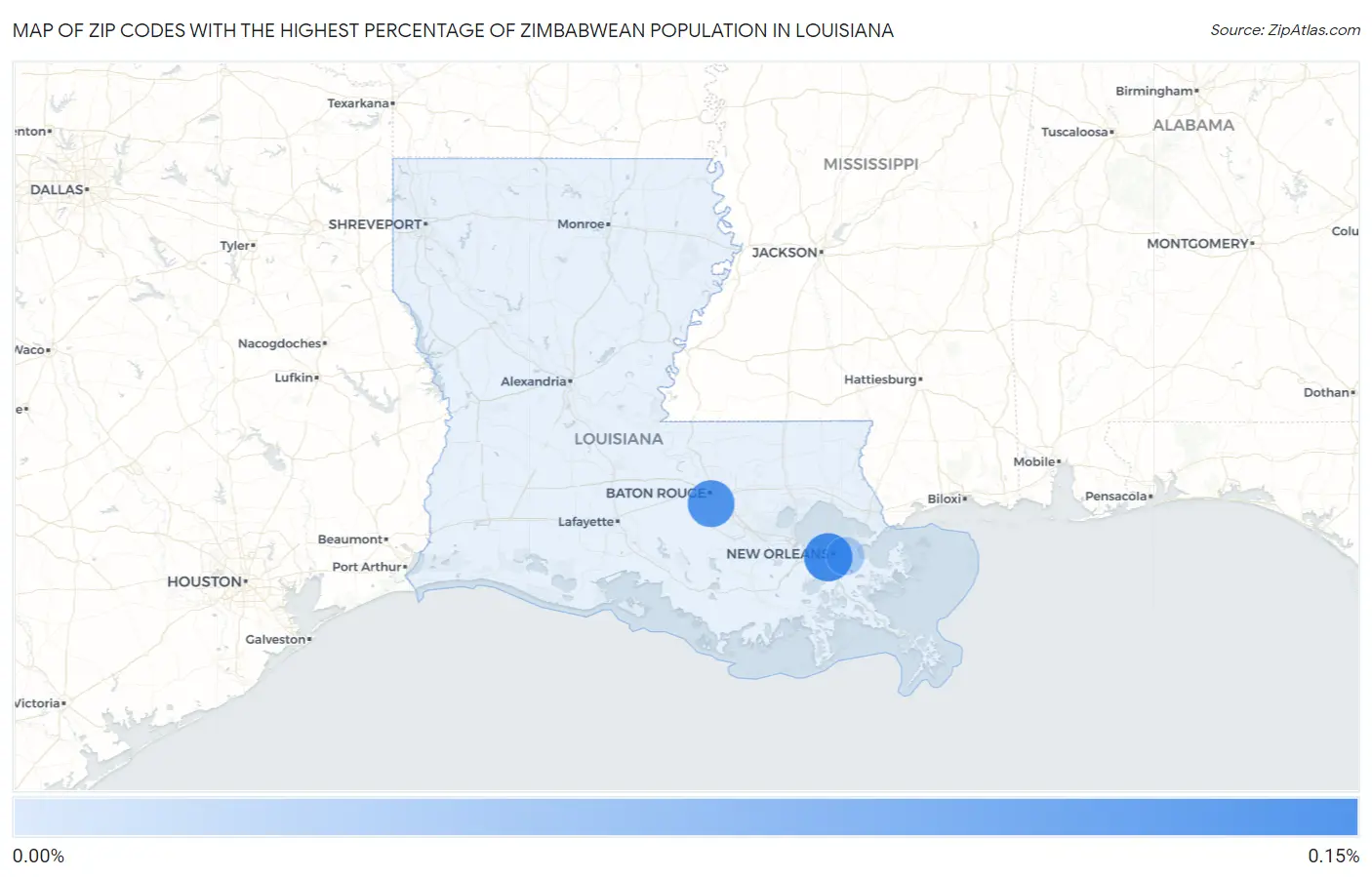 Zip Codes with the Highest Percentage of Zimbabwean Population in Louisiana Map