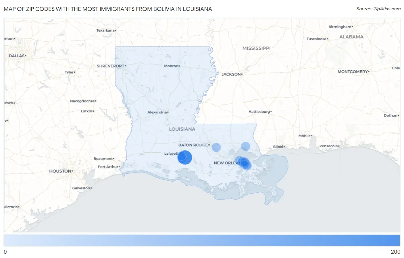 Zip Codes with the Most Immigrants from Bolivia in Louisiana Map