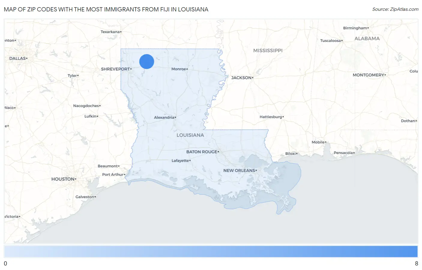 Zip Codes with the Most Immigrants from Fiji in Louisiana Map