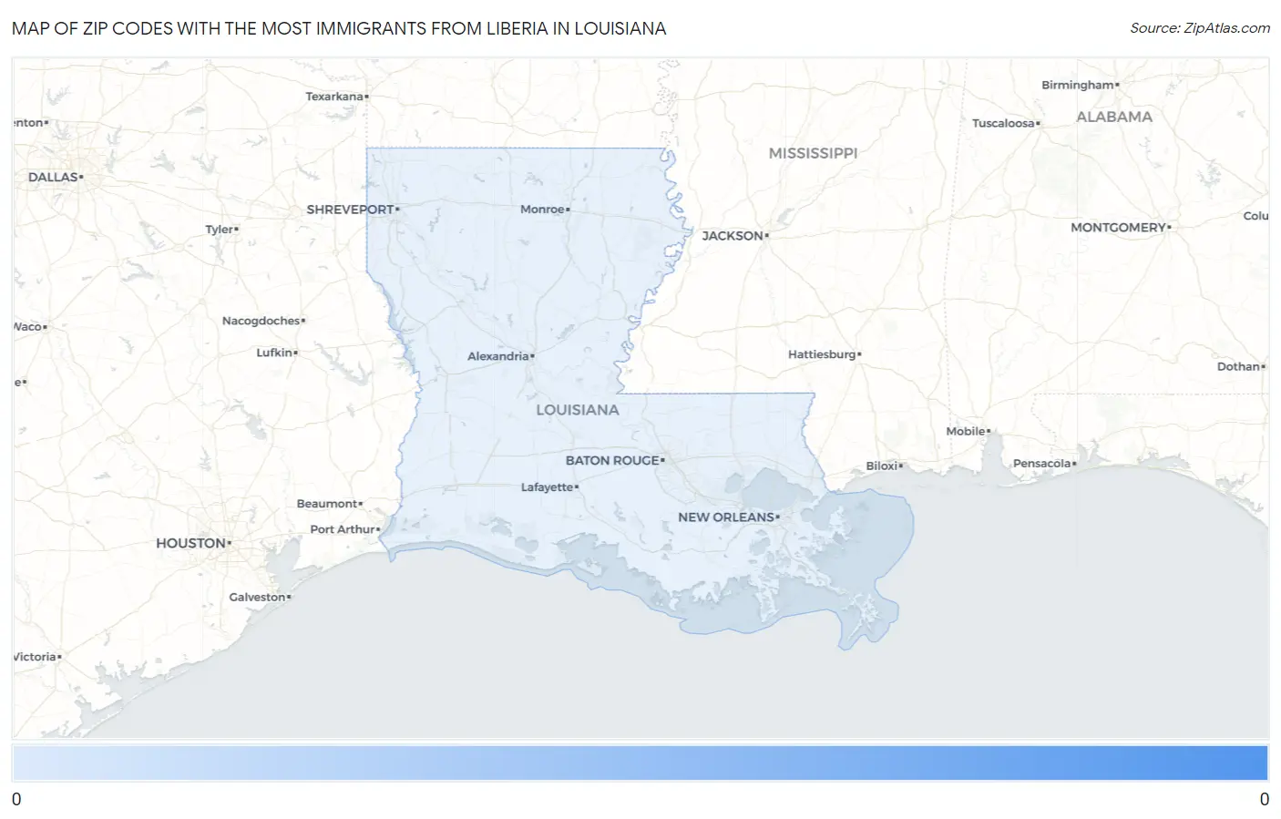 Zip Codes with the Most Immigrants from Liberia in Louisiana Map