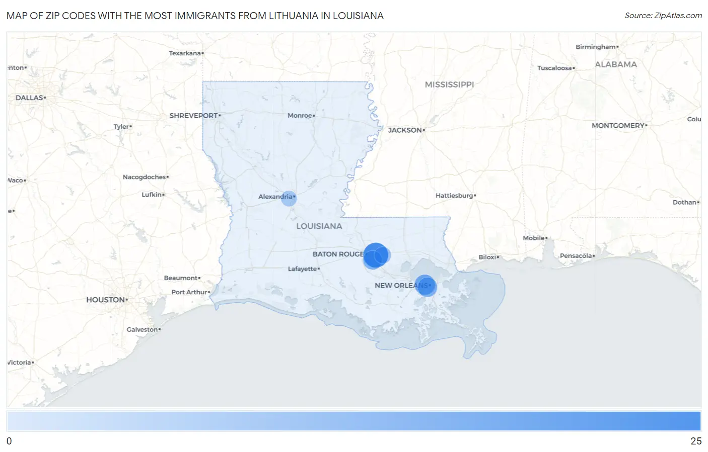 Zip Codes with the Most Immigrants from Lithuania in Louisiana Map