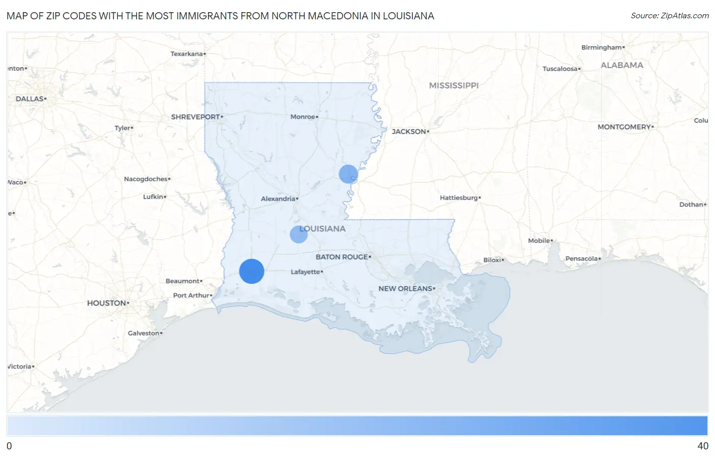 Zip Codes with the Most Immigrants from North Macedonia in Louisiana Map