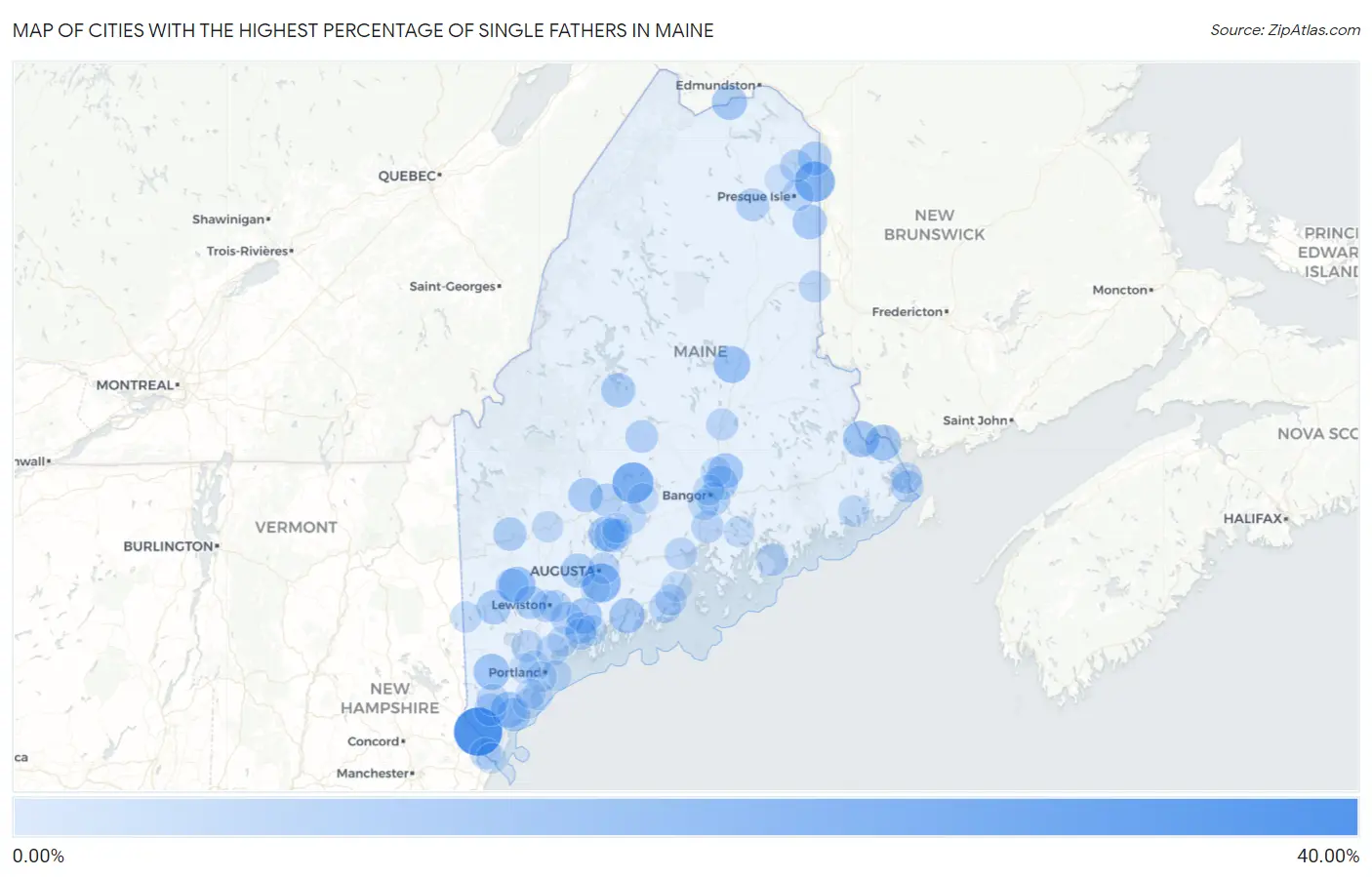 Cities with the Highest Percentage of Single Fathers in Maine Map
