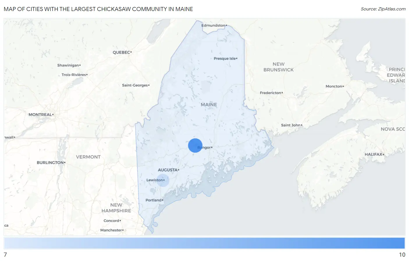 Cities with the Largest Chickasaw Community in Maine Map