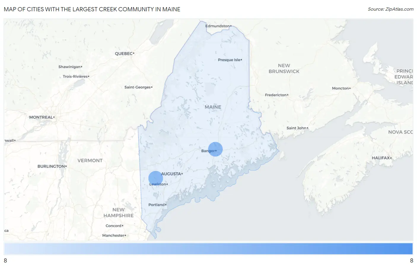 Cities with the Largest Creek Community in Maine Map