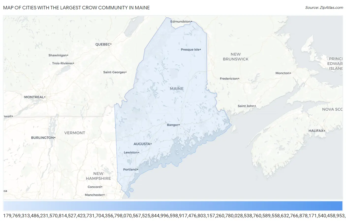 Cities with the Largest Crow Community in Maine Map