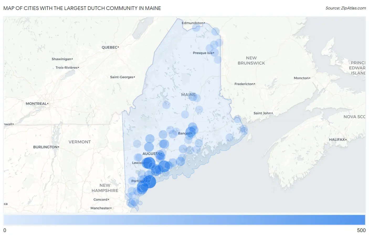 Cities with the Largest Dutch Community in Maine Map
