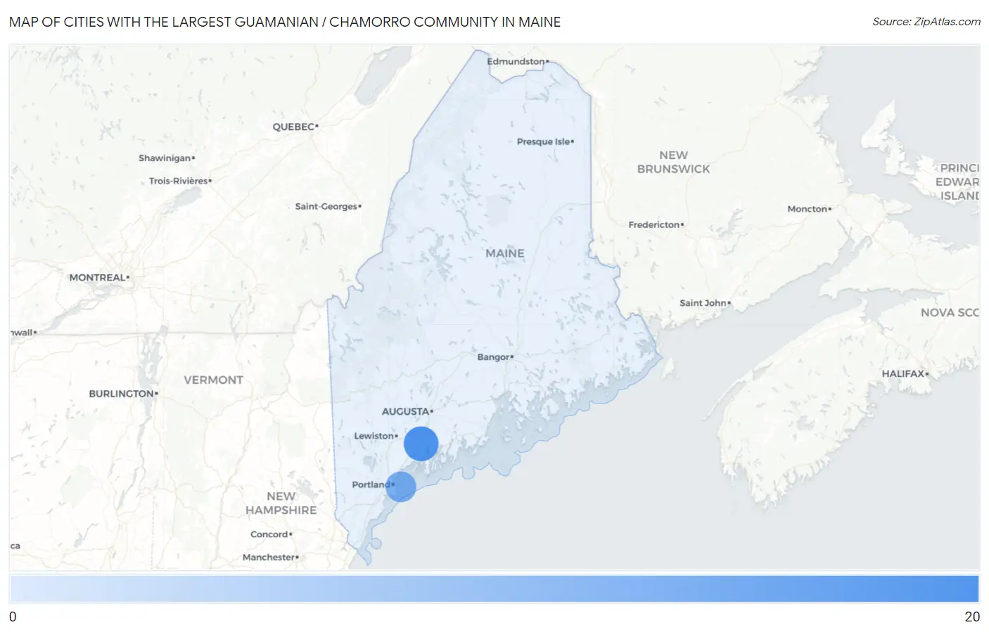 Cities with the Largest Guamanian / Chamorro Community in Maine Map