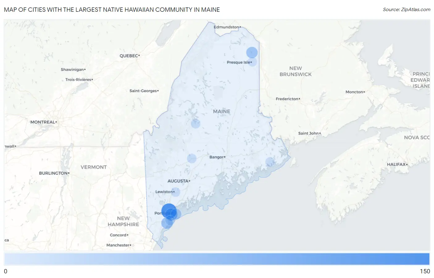 Cities with the Largest Native Hawaiian Community in Maine Map