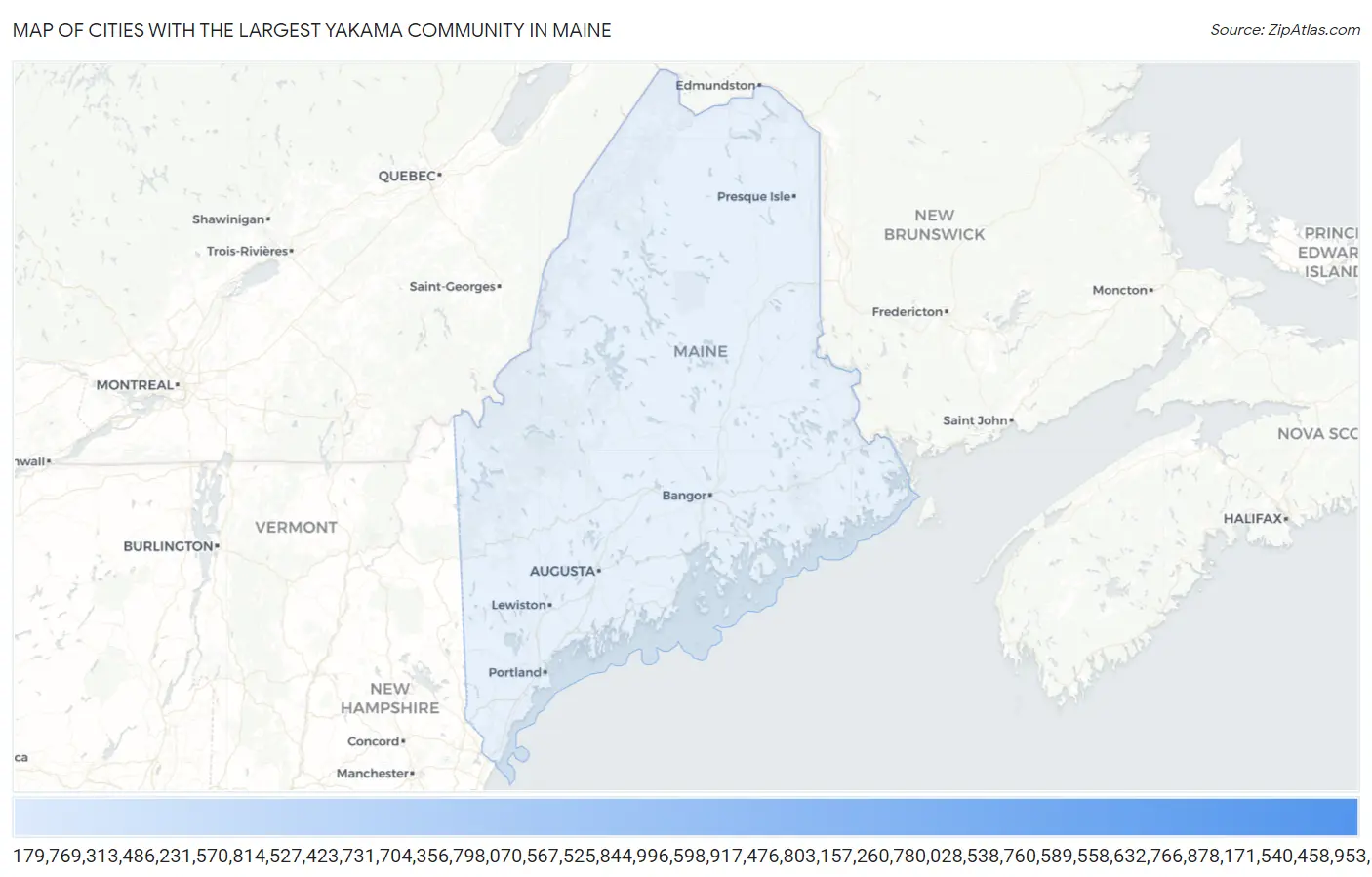 Cities with the Largest Yakama Community in Maine Map