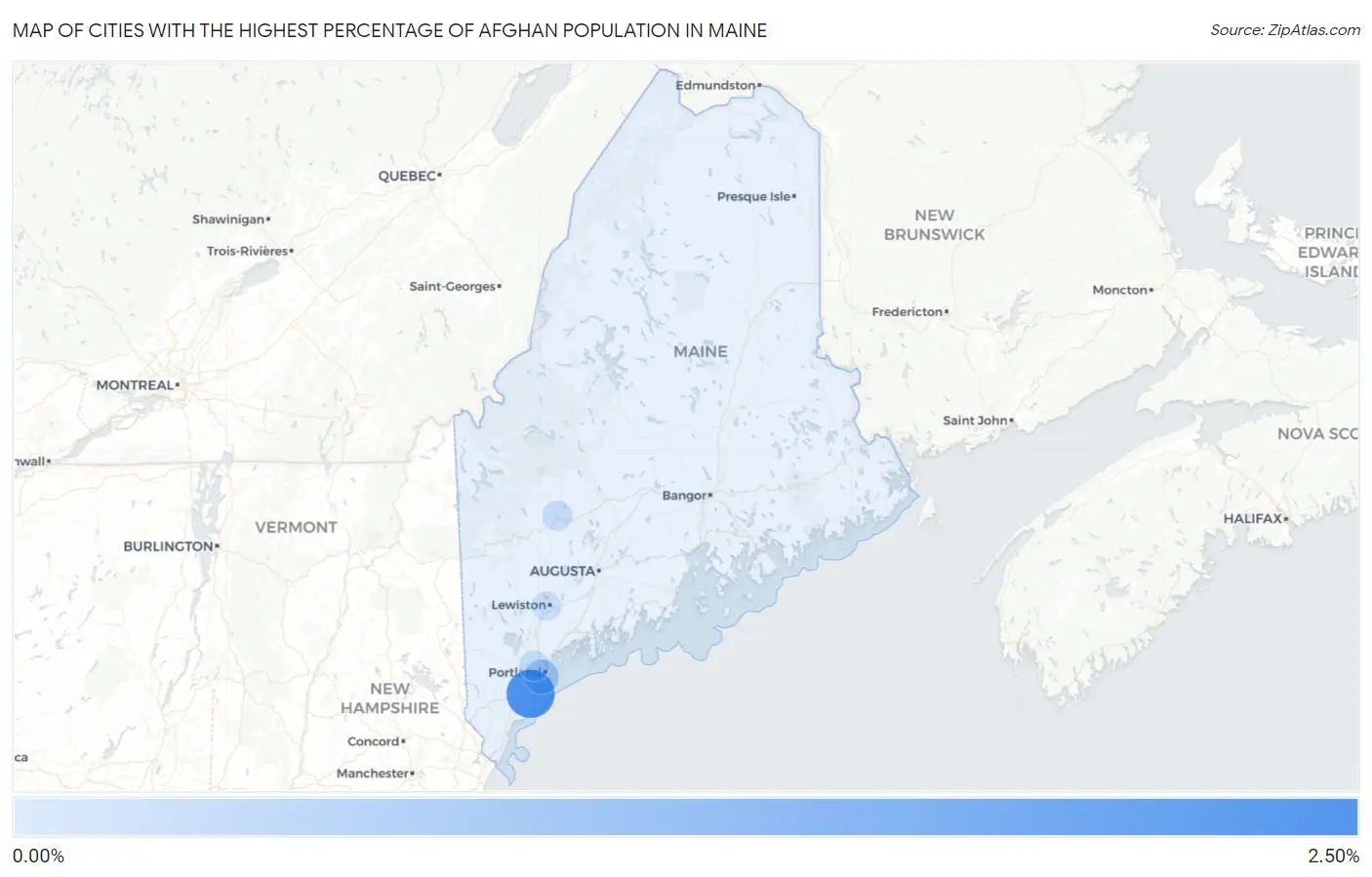 Cities with the Highest Percentage of Afghan Population in Maine Map