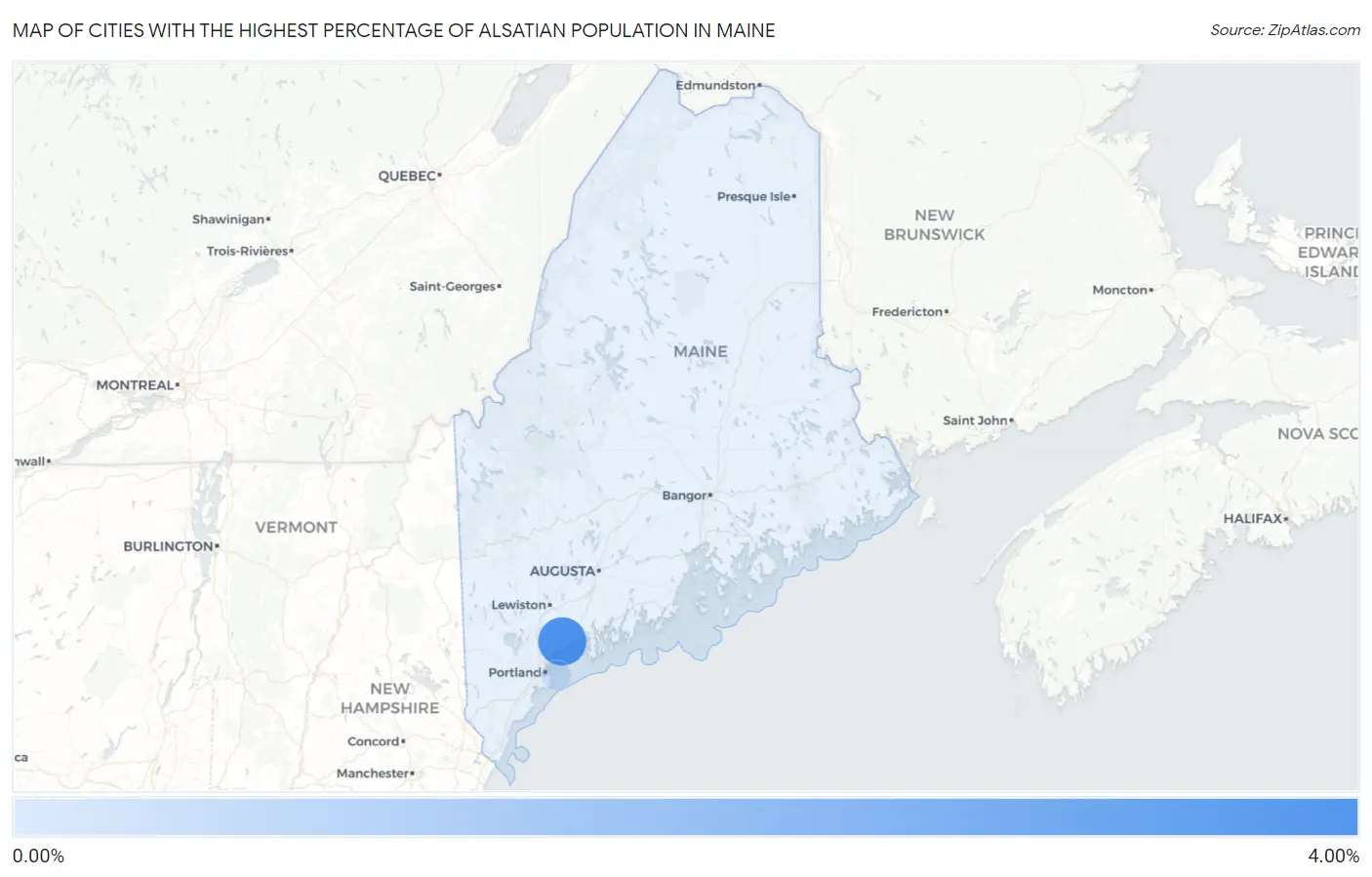 Cities with the Highest Percentage of Alsatian Population in Maine Map