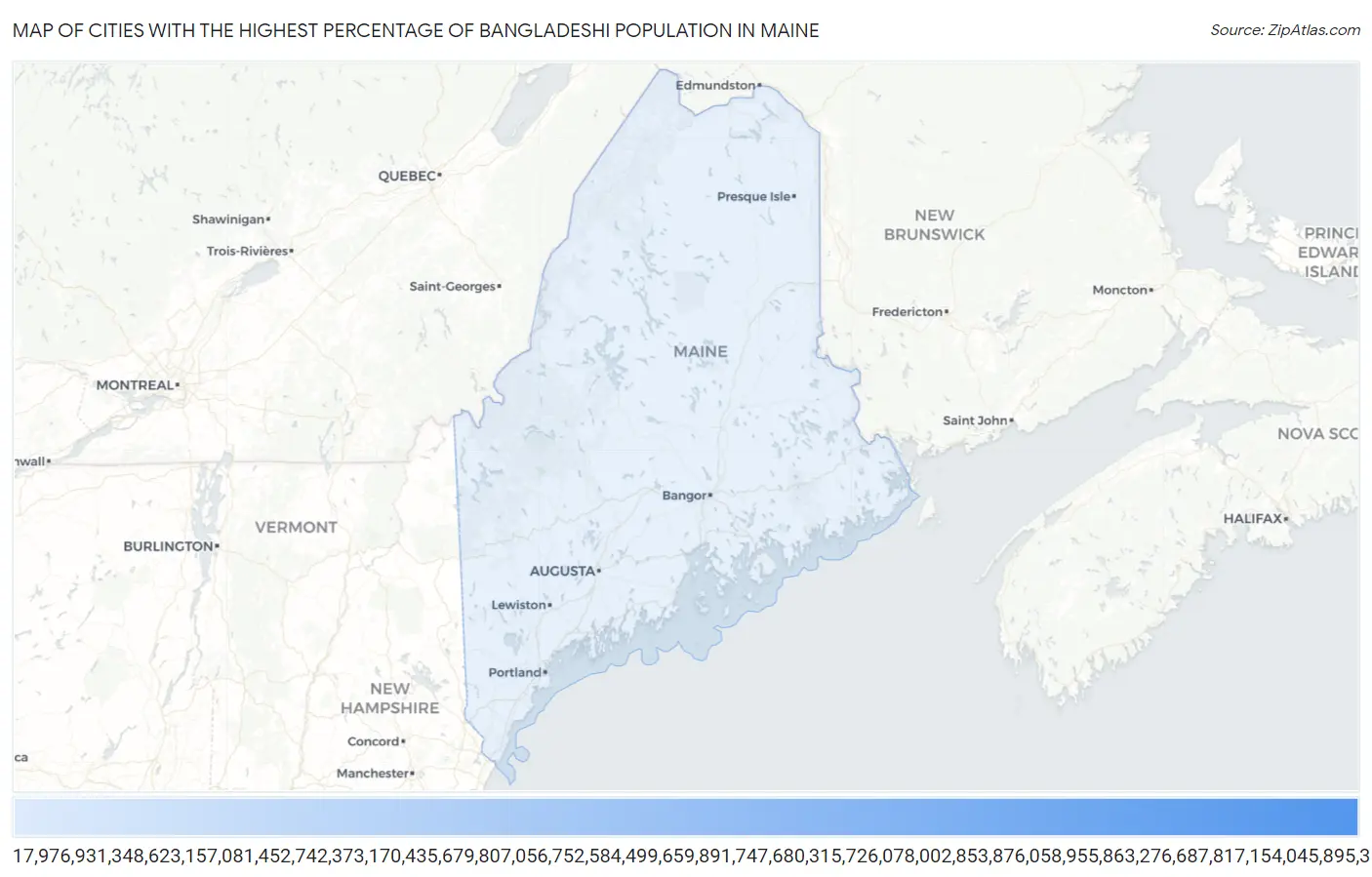 Cities with the Highest Percentage of Bangladeshi Population in Maine Map