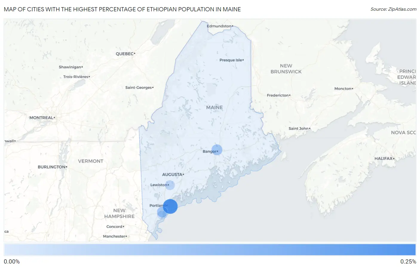 Cities with the Highest Percentage of Ethiopian Population in Maine Map