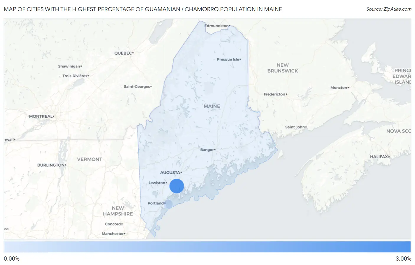 Cities with the Highest Percentage of Guamanian / Chamorro Population in Maine Map