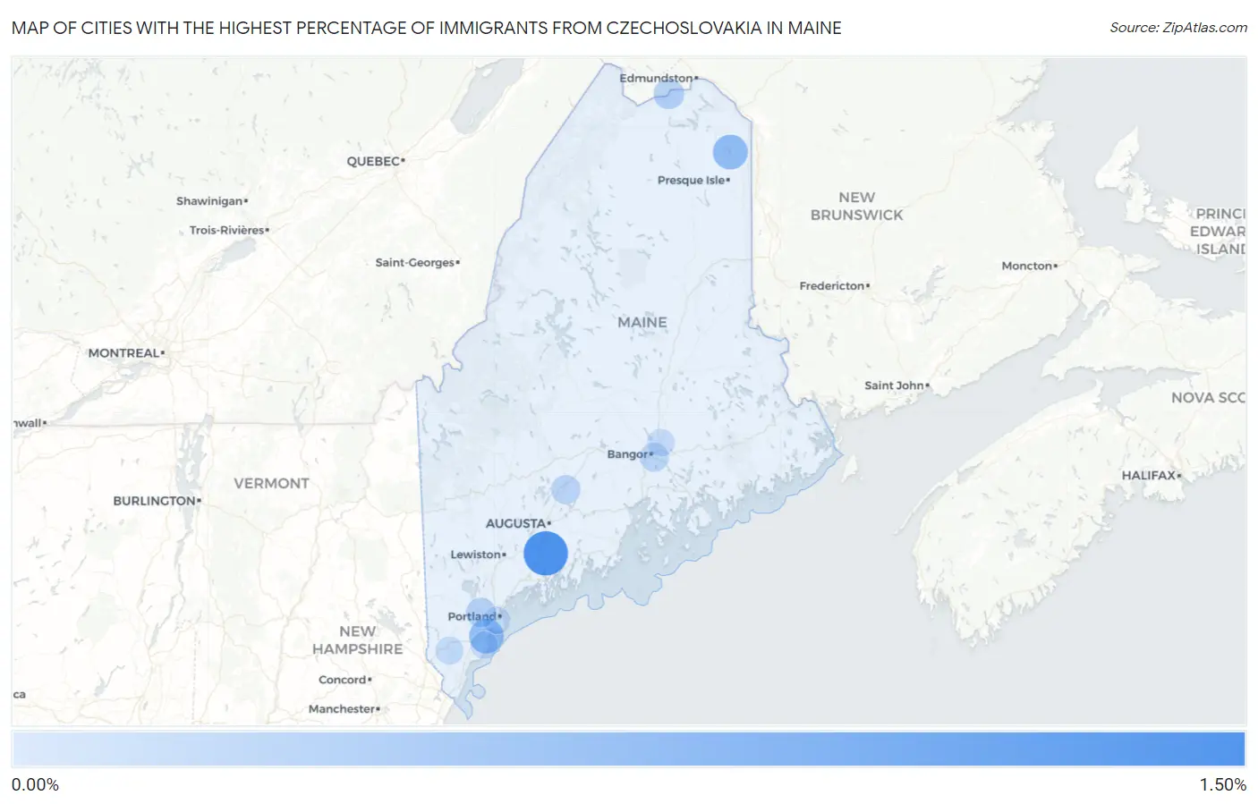 Cities with the Highest Percentage of Immigrants from Czechoslovakia in Maine Map