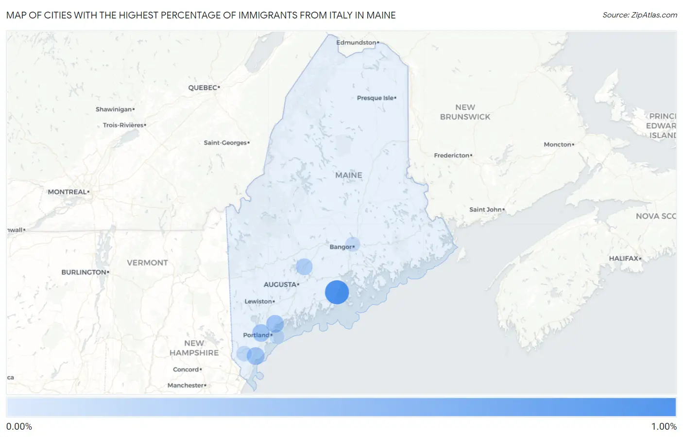 Cities with the Highest Percentage of Immigrants from Italy in Maine Map