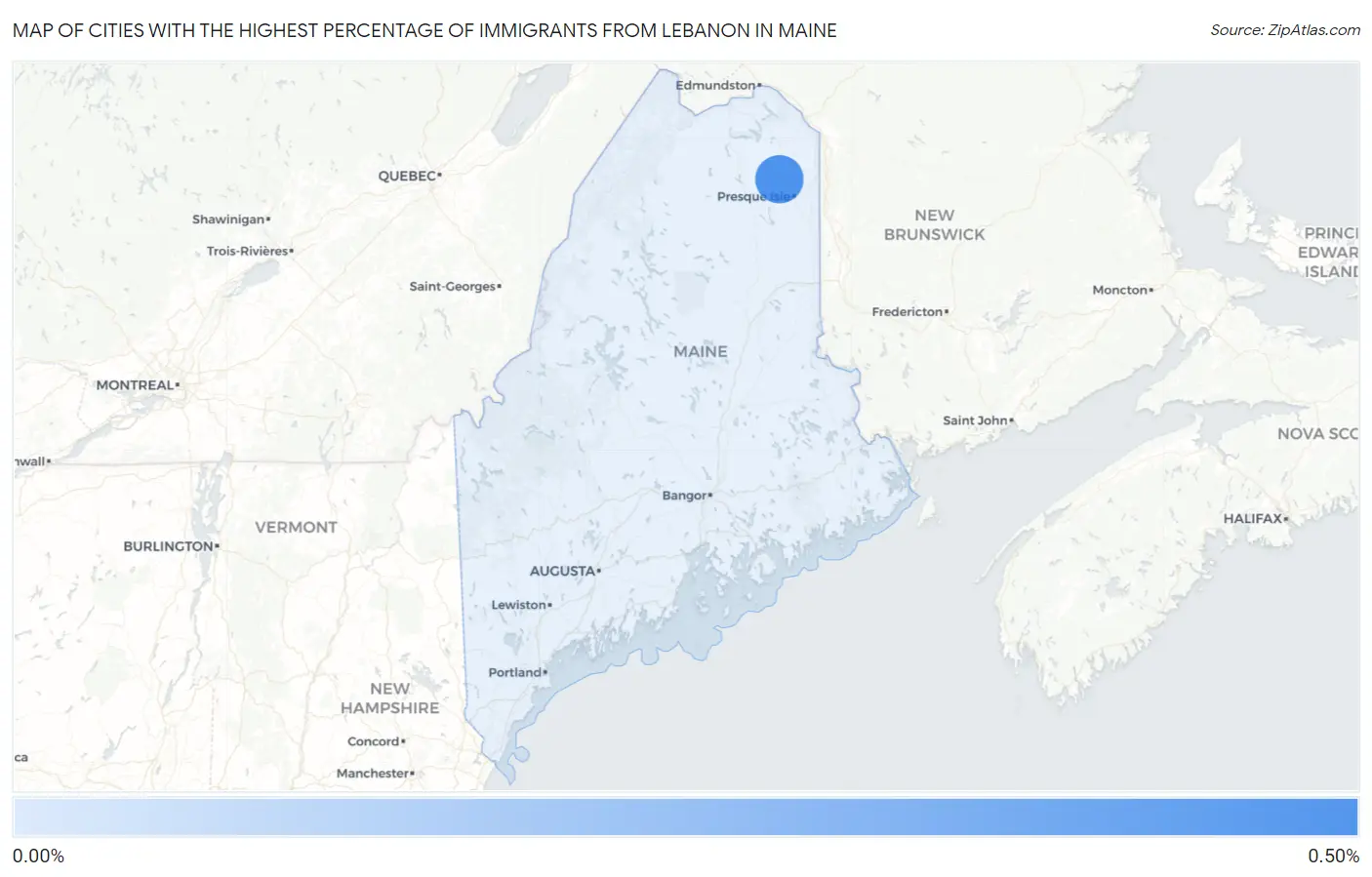 Cities with the Highest Percentage of Immigrants from Lebanon in Maine Map
