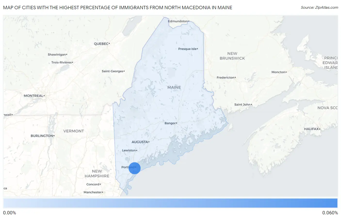 Cities with the Highest Percentage of Immigrants from North Macedonia in Maine Map