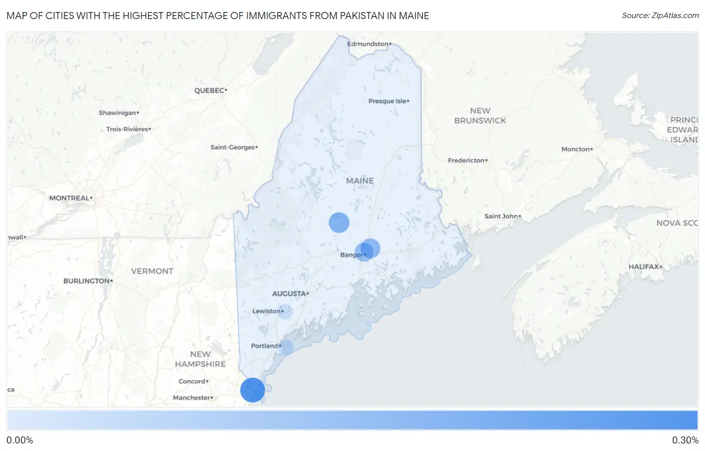 Cities with the Highest Percentage of Immigrants from Pakistan in Maine Map