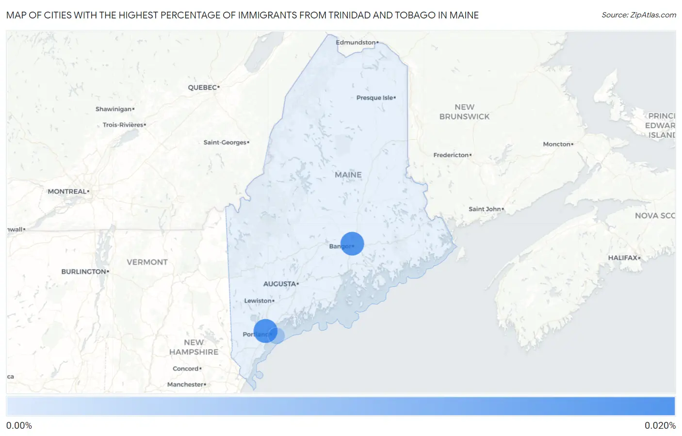 Cities with the Highest Percentage of Immigrants from Trinidad and Tobago in Maine Map