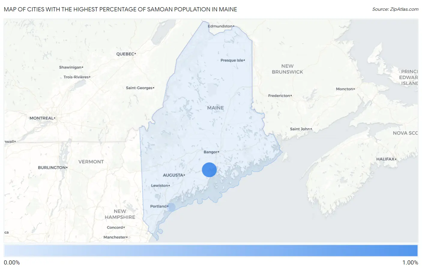Cities with the Highest Percentage of Samoan Population in Maine Map
