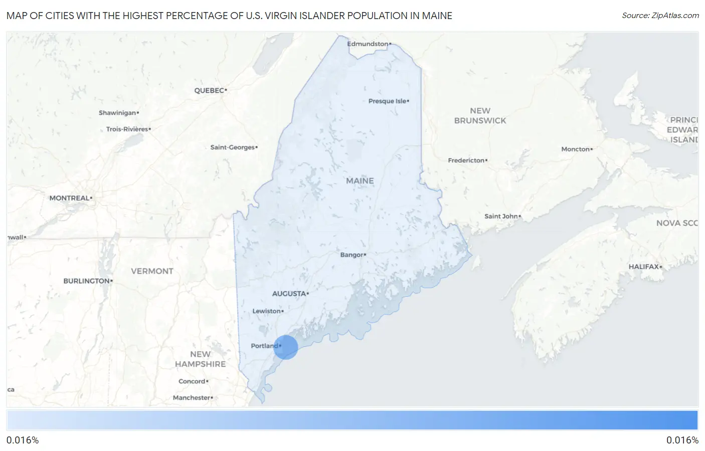 Cities with the Highest Percentage of U.S. Virgin Islander Population in Maine Map