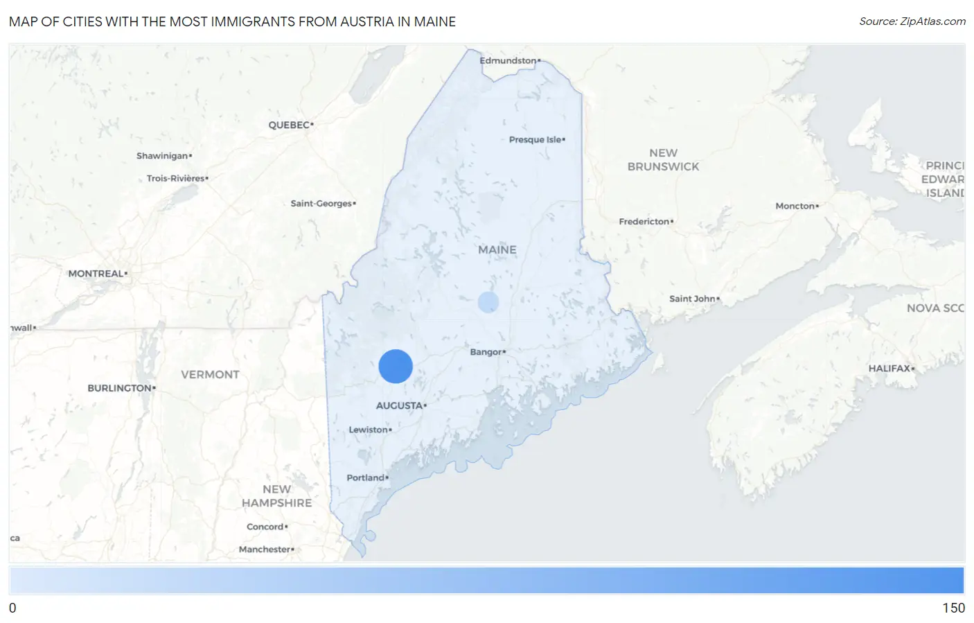 Cities with the Most Immigrants from Austria in Maine Map