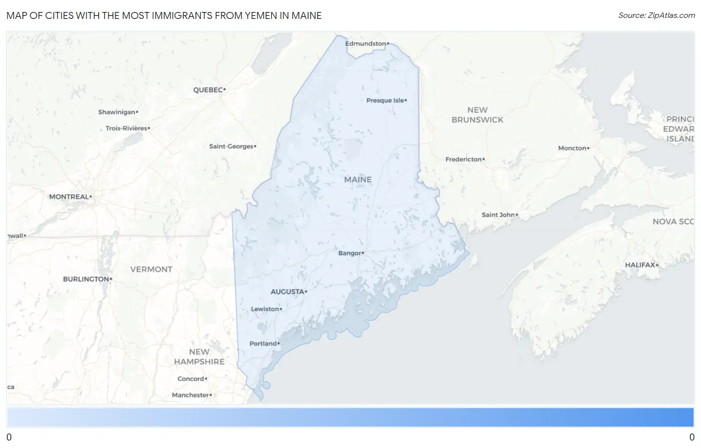 Cities with the Most Immigrants from Yemen in Maine Map