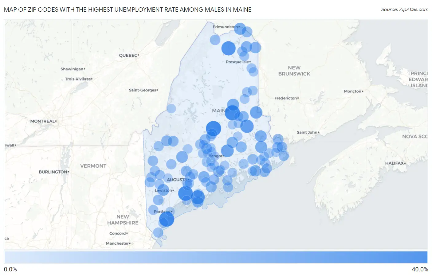Zip Codes with the Highest Unemployment Rate Among Males in Maine Map