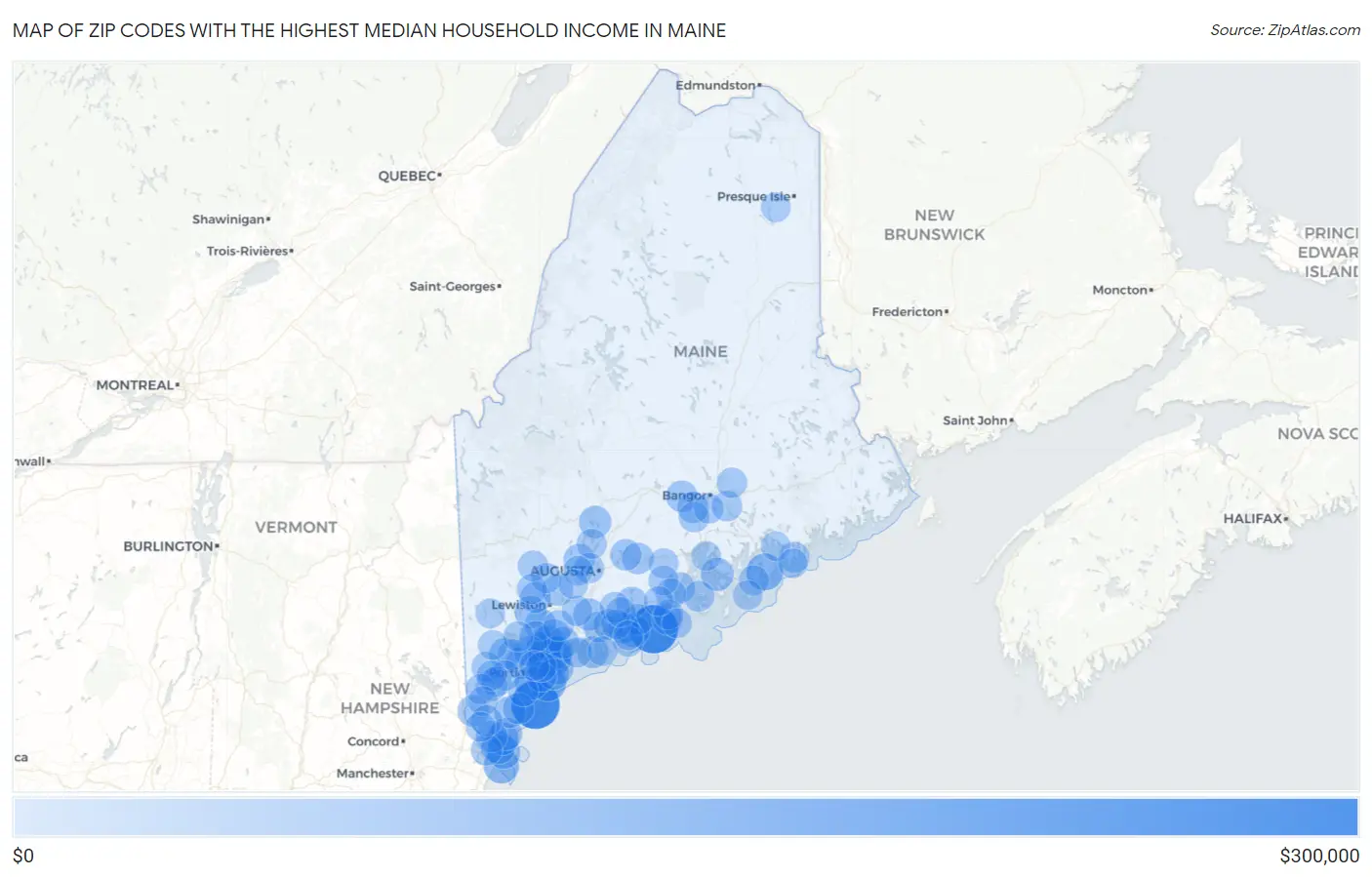 Zip Codes with the Highest Median Household Income in Maine Map