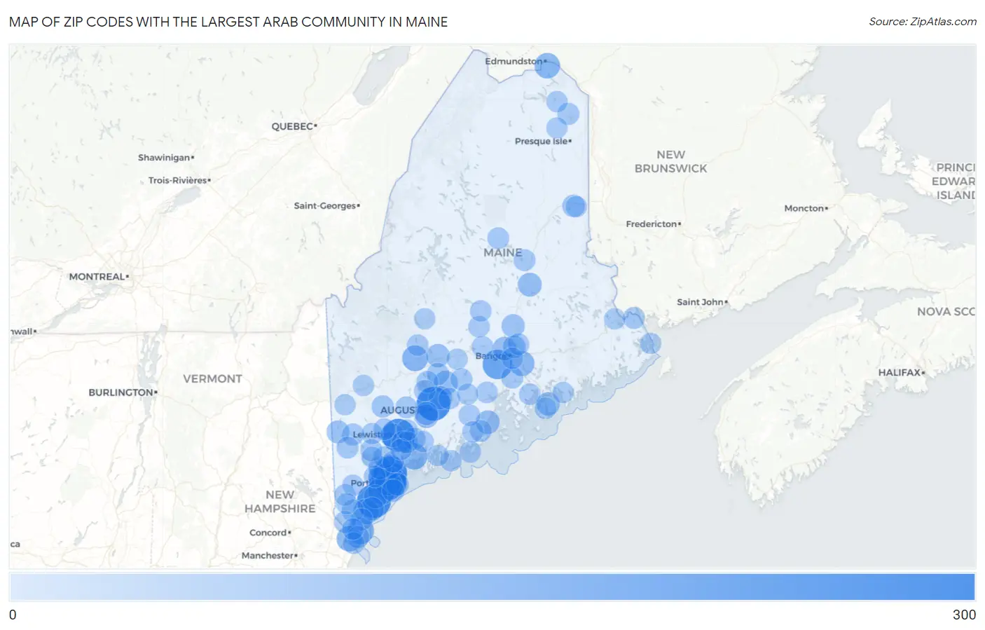 Zip Codes with the Largest Arab Community in Maine Map