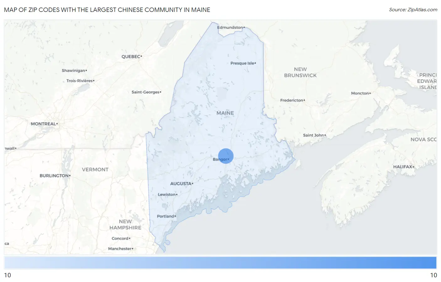Zip Codes with the Largest Chinese Community in Maine Map