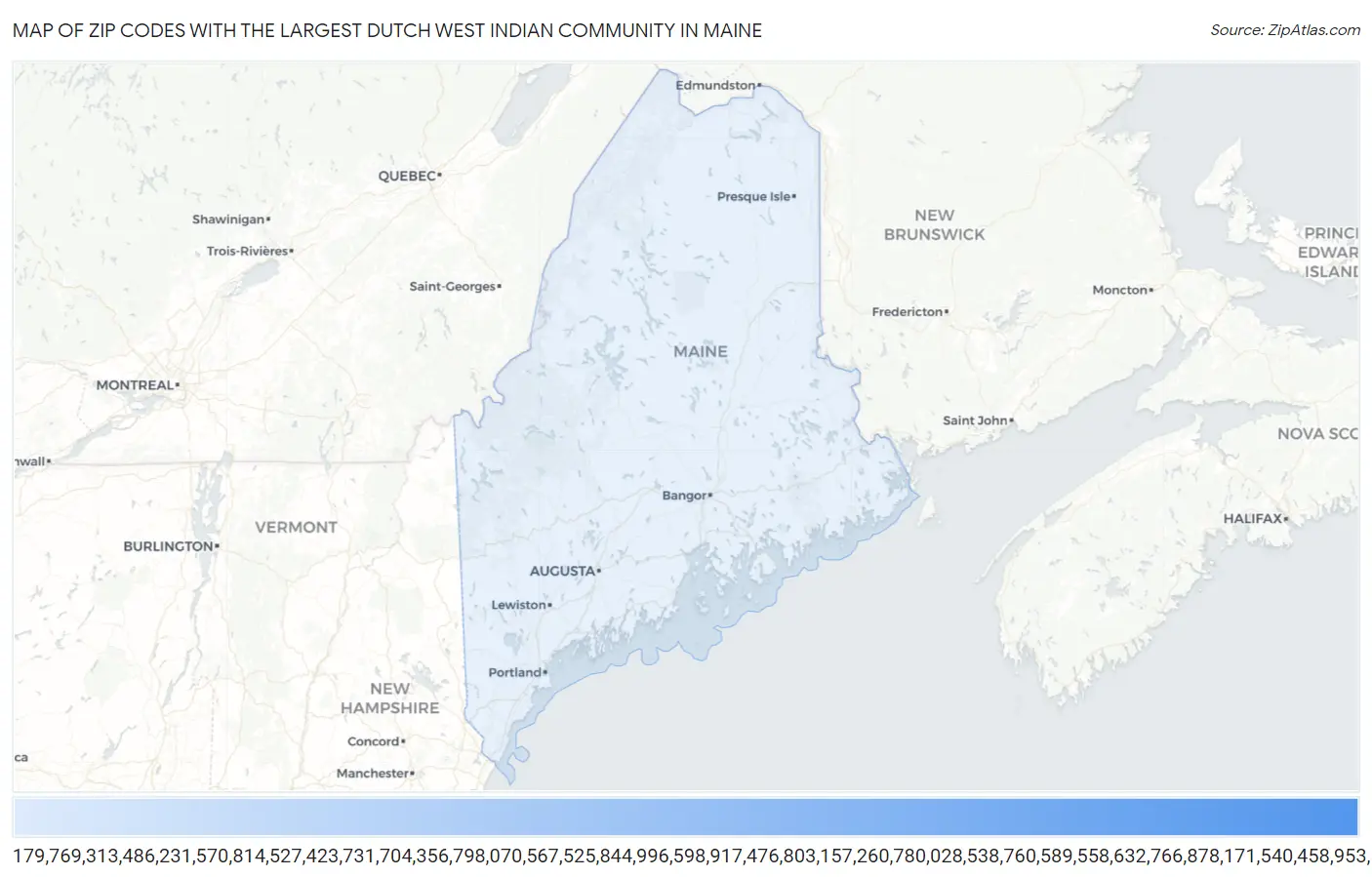 Zip Codes with the Largest Dutch West Indian Community in Maine Map