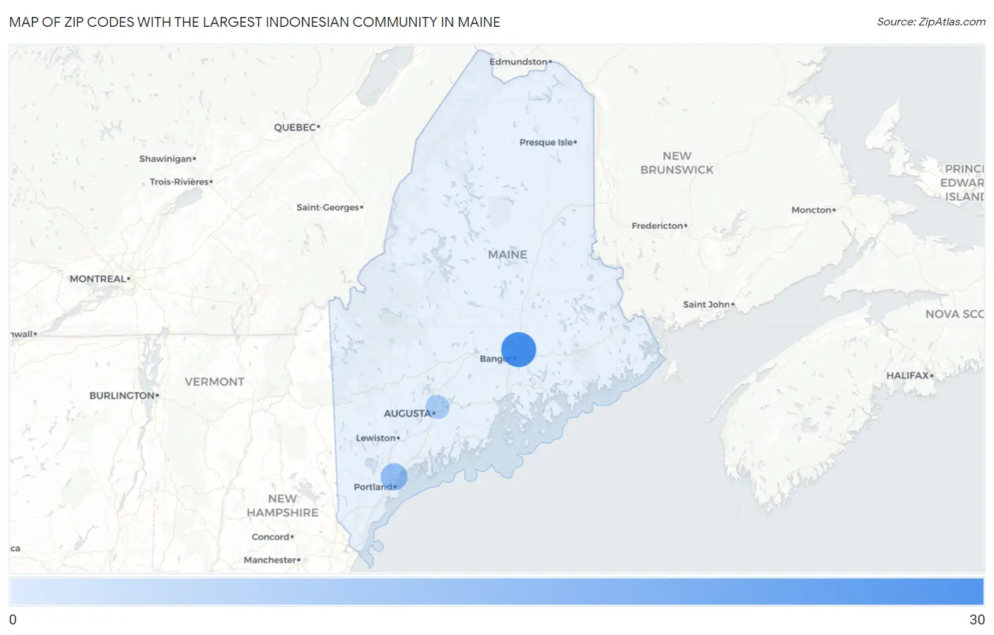 Zip Codes with the Largest Indonesian Community in Maine Map