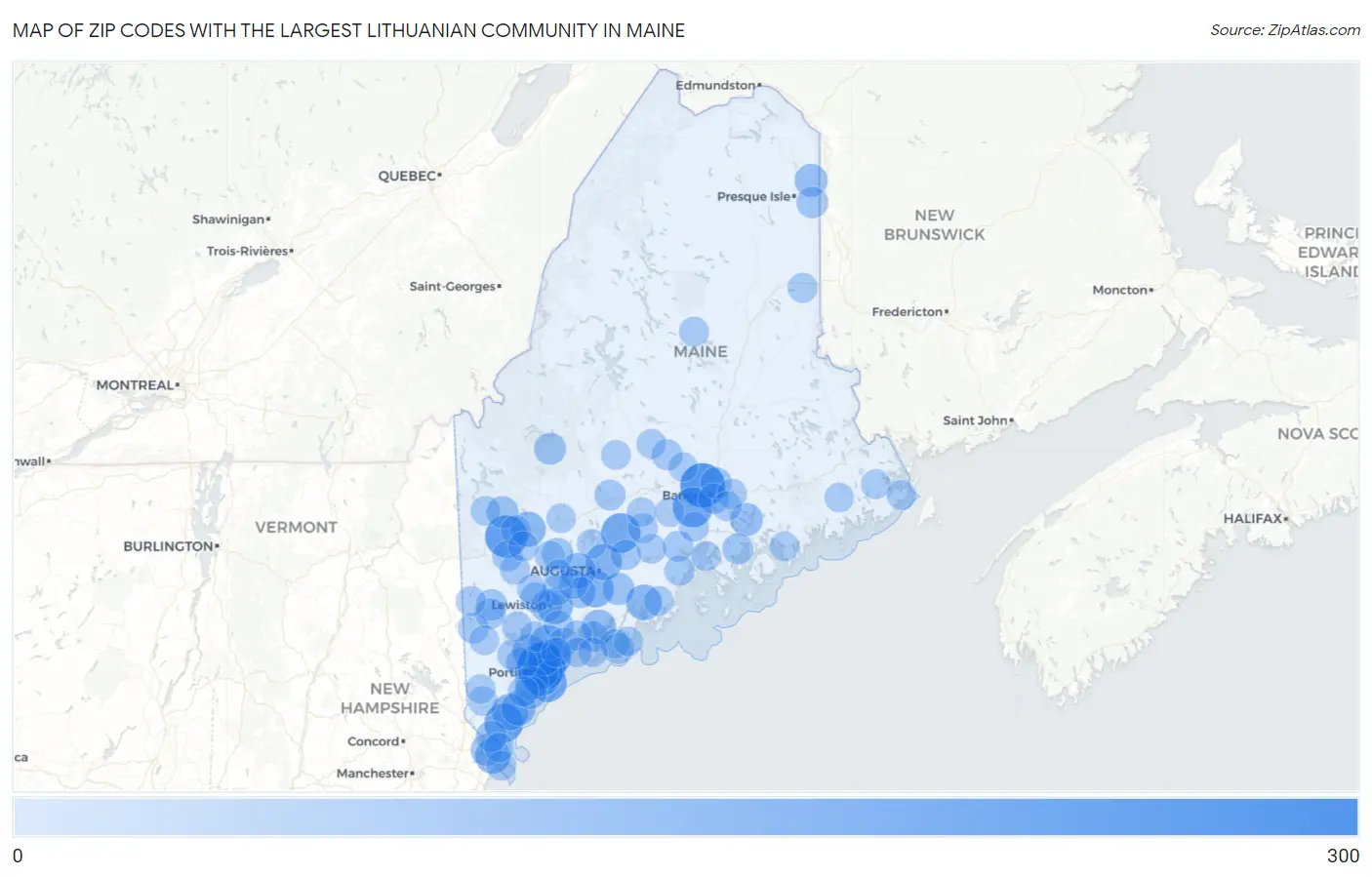 Zip Codes with the Largest Lithuanian Community in Maine Map
