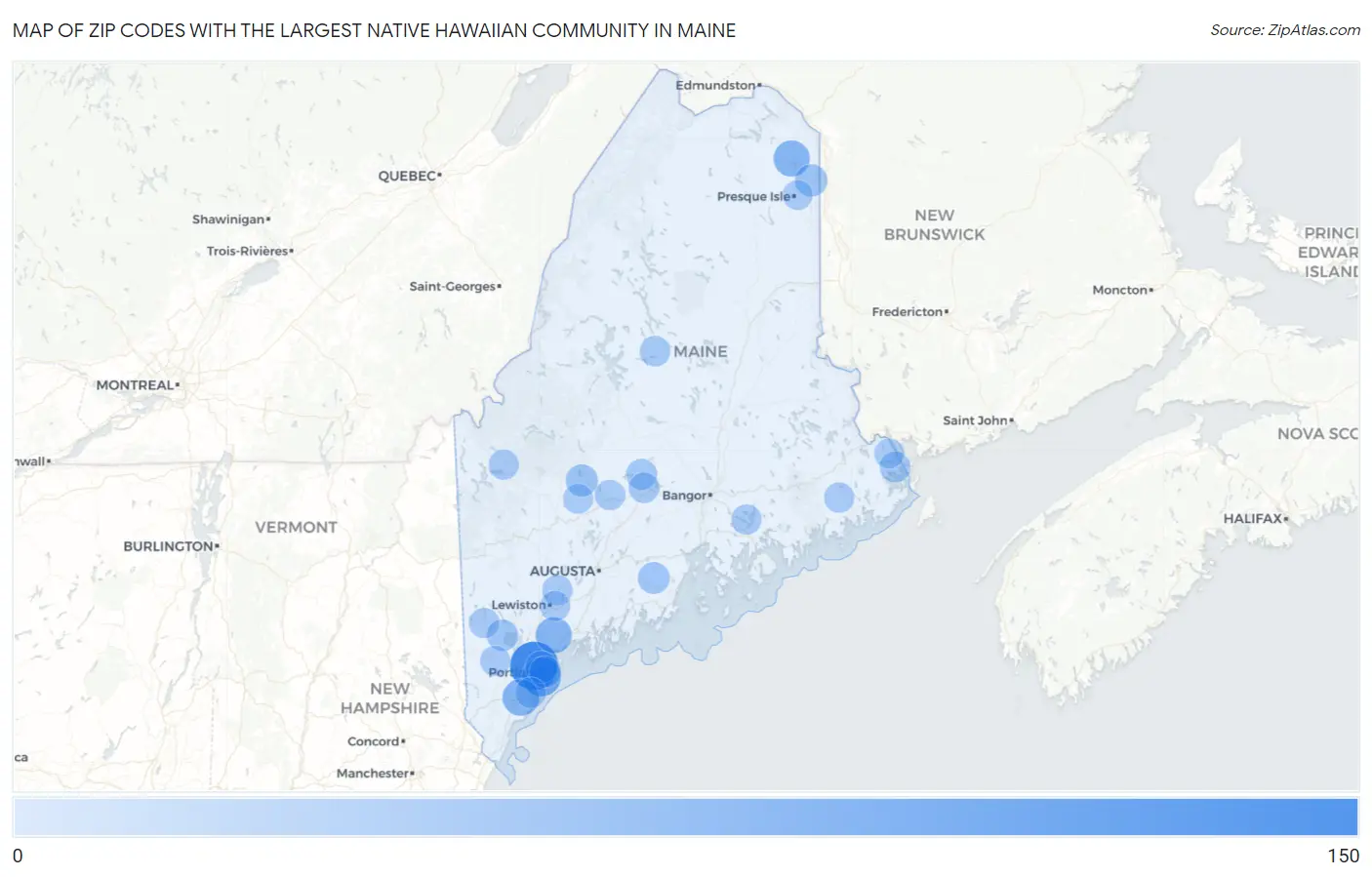 Zip Codes with the Largest Native Hawaiian Community in Maine Map