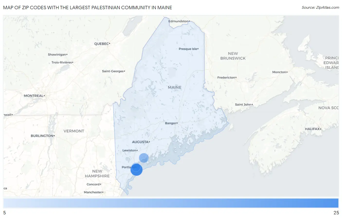 Zip Codes with the Largest Palestinian Community in Maine Map