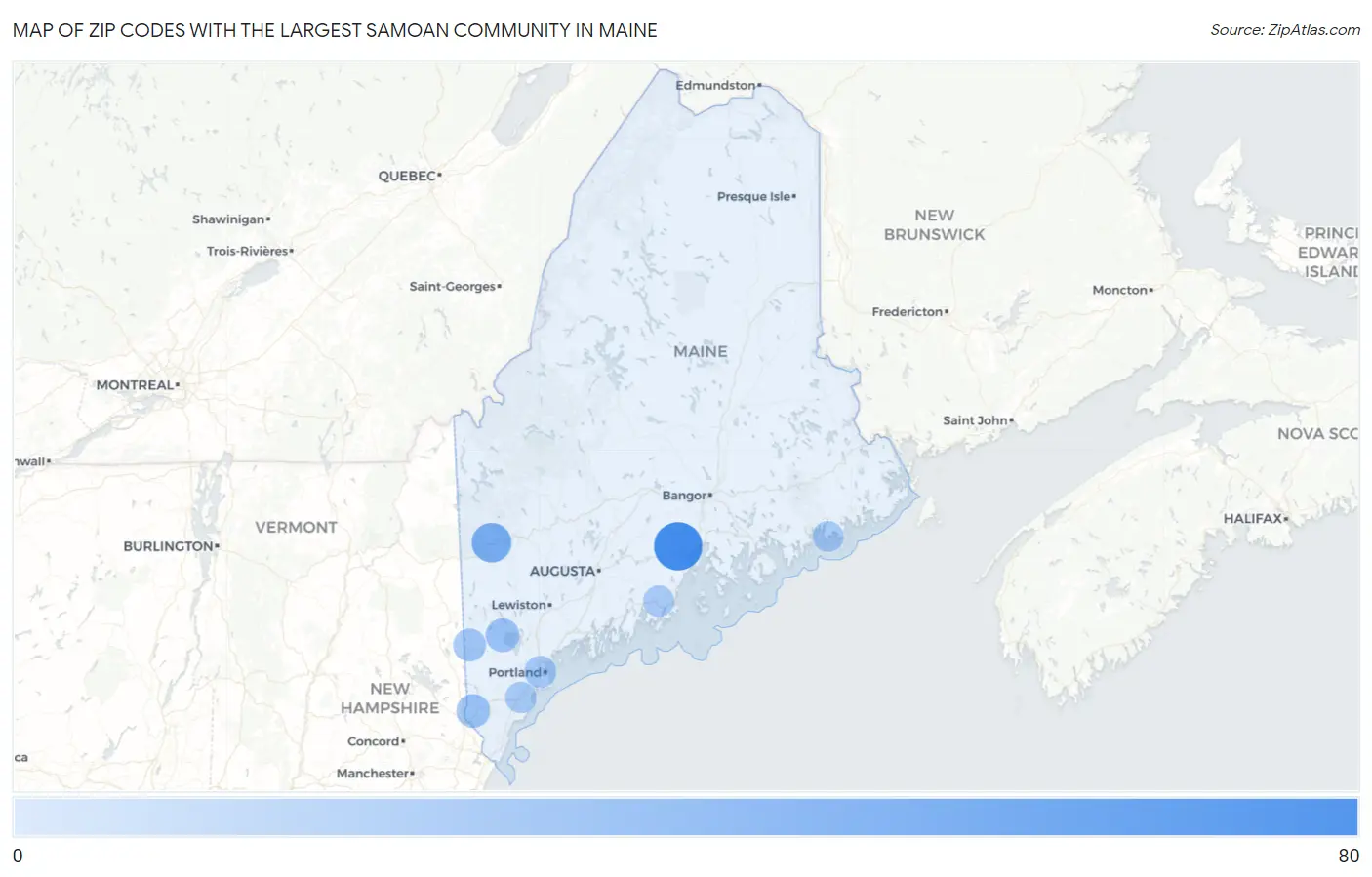 Zip Codes with the Largest Samoan Community in Maine Map
