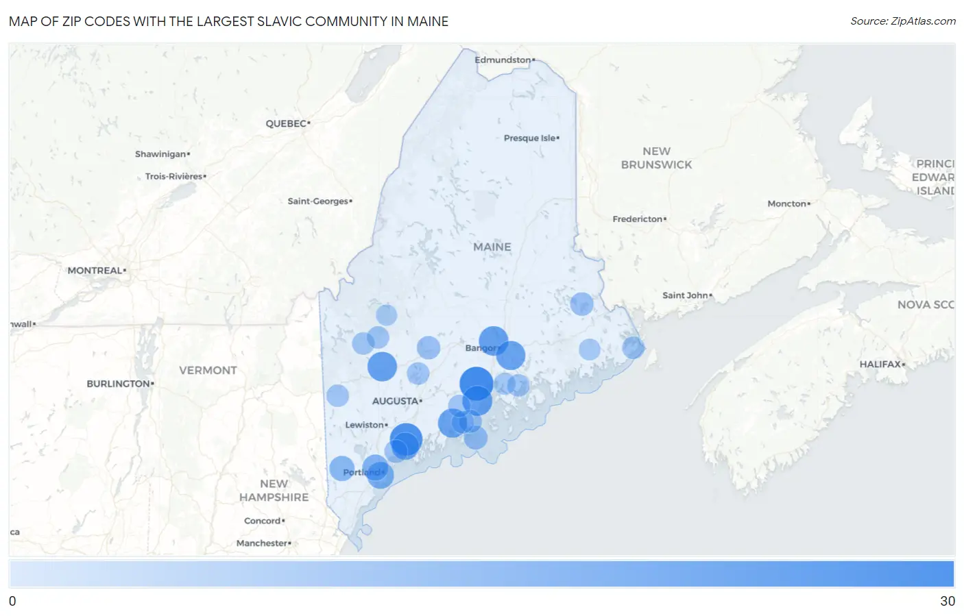 Zip Codes with the Largest Slavic Community in Maine Map