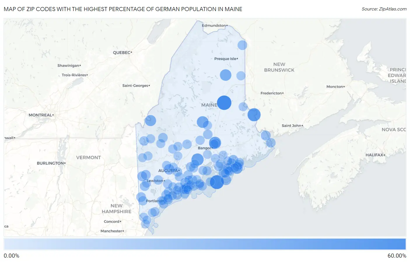 Zip Codes with the Highest Percentage of German Population in Maine Map