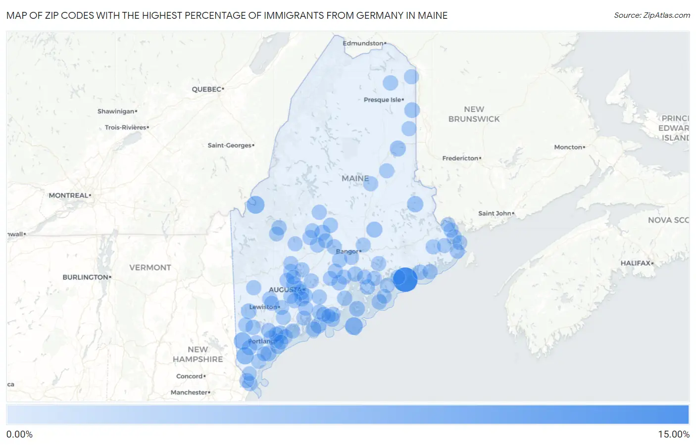 Zip Codes with the Highest Percentage of Immigrants from Germany in Maine Map