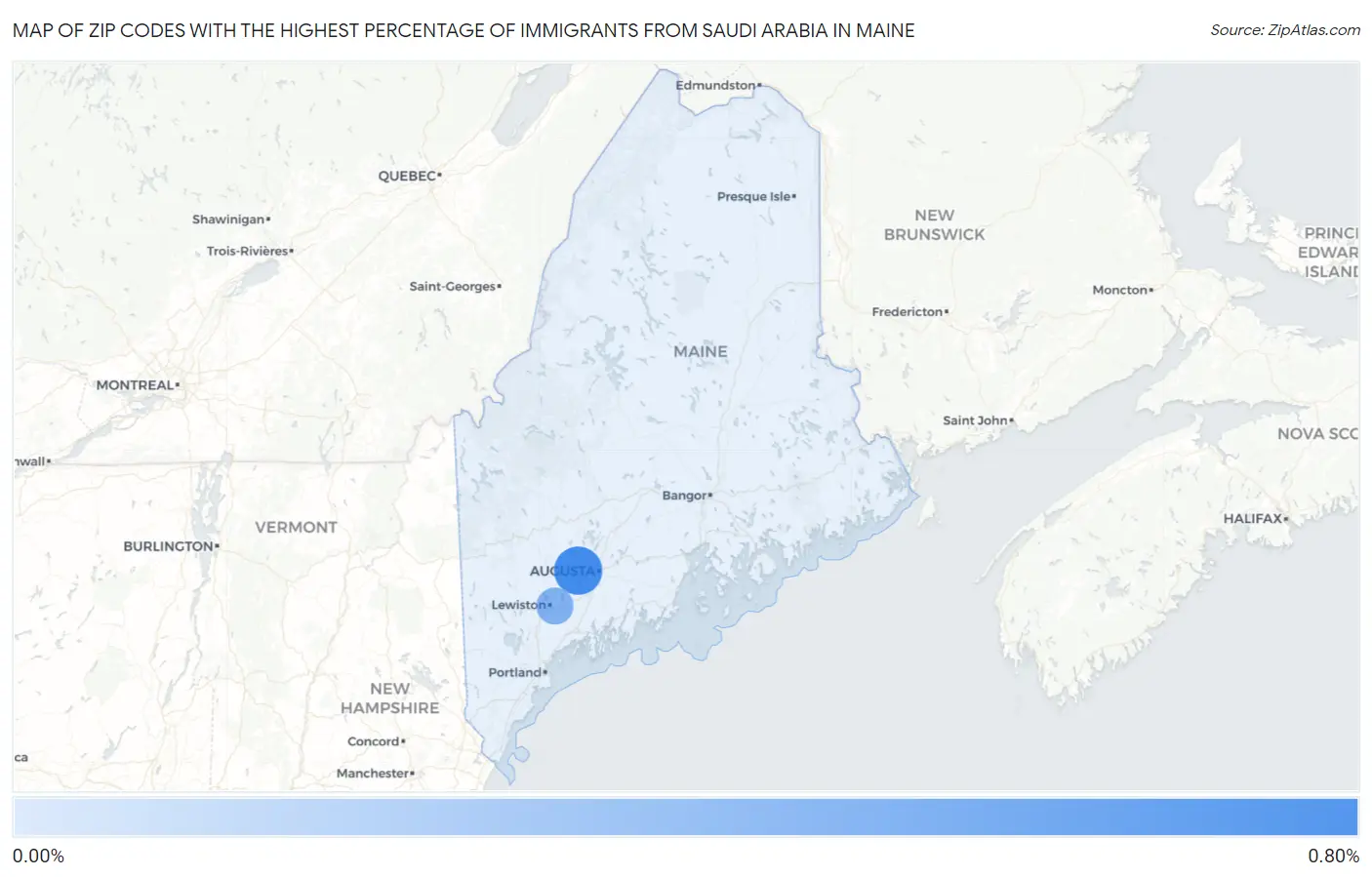 Zip Codes with the Highest Percentage of Immigrants from Saudi Arabia in Maine Map