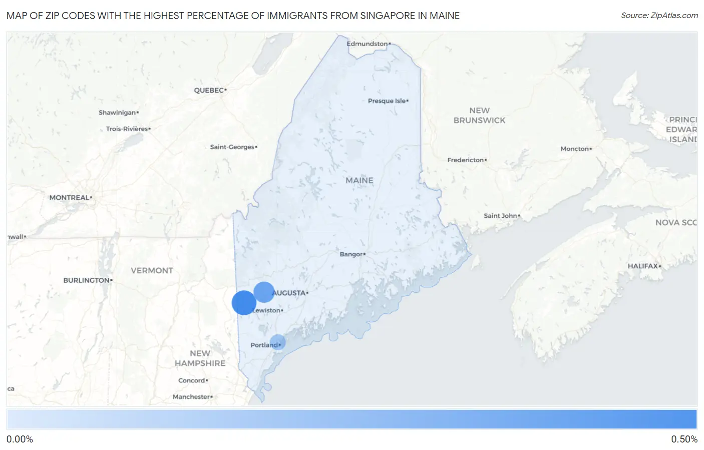 Zip Codes with the Highest Percentage of Immigrants from Singapore in Maine Map