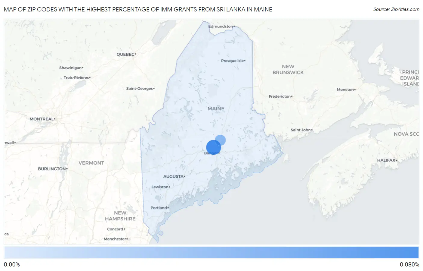 Zip Codes with the Highest Percentage of Immigrants from Sri Lanka in Maine Map