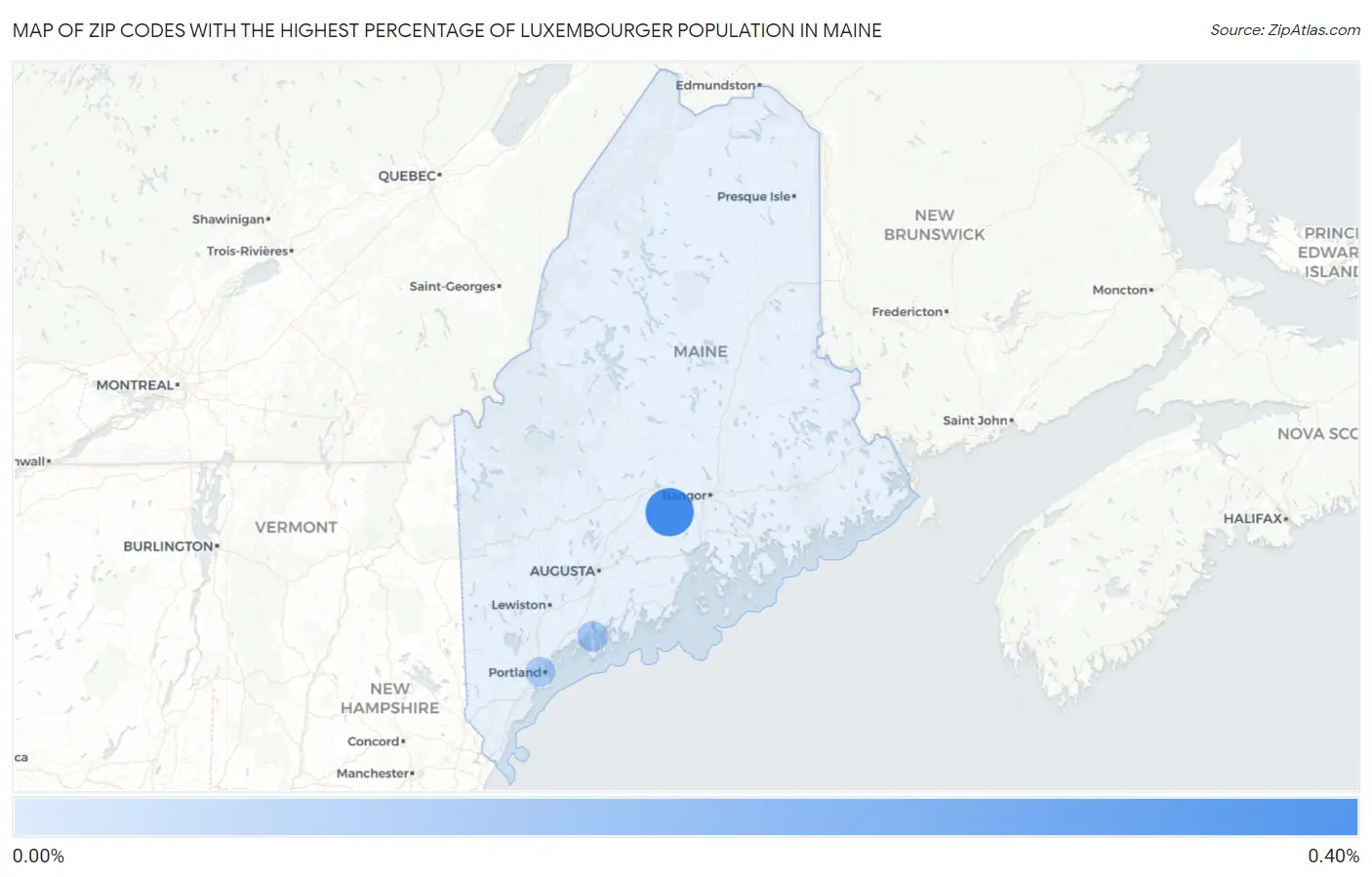 Zip Codes with the Highest Percentage of Luxembourger Population in Maine Map