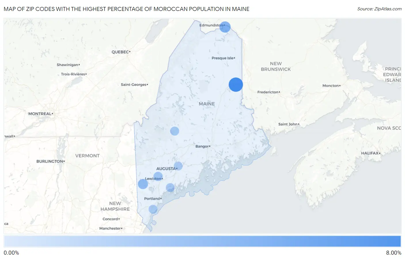 Zip Codes with the Highest Percentage of Moroccan Population in Maine Map