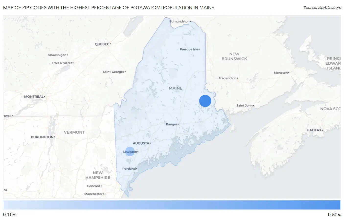 Zip Codes with the Highest Percentage of Potawatomi Population in Maine Map